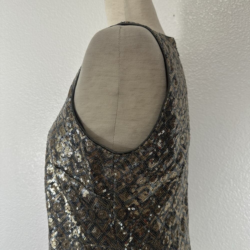 Banana Republic Cocktail Dress Women 6 Gold Silver Metallic Sequin Shift Party - Picture 6 of 12